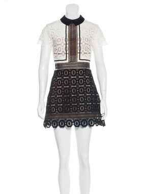 SelfPortrait WhiteBlack Lace Felicia Collared Mini Dress size 2 NWT